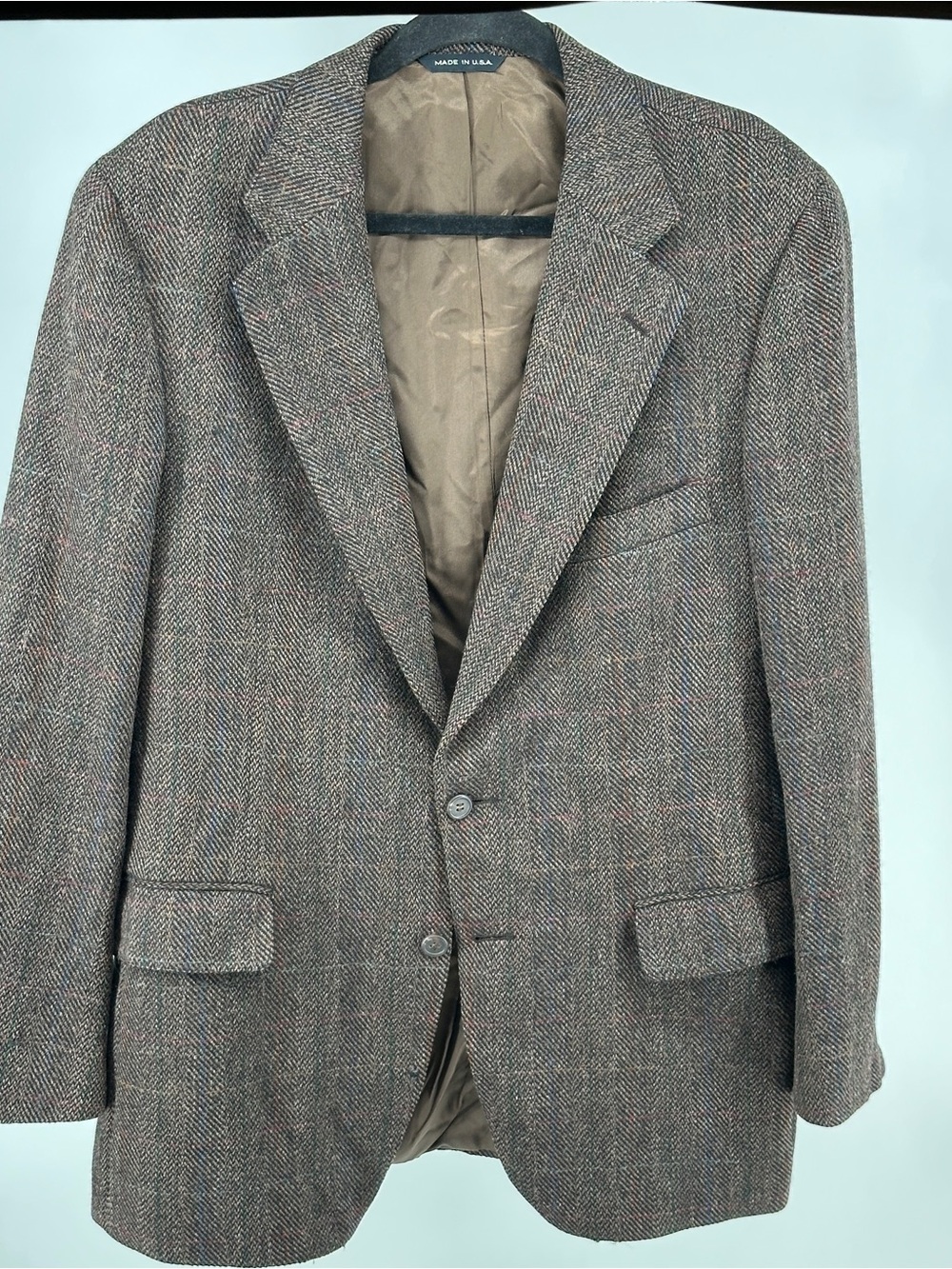 Men's Vtg Polo University Club Brown Herringbone Wool Blazer Tailored Sport Coat
